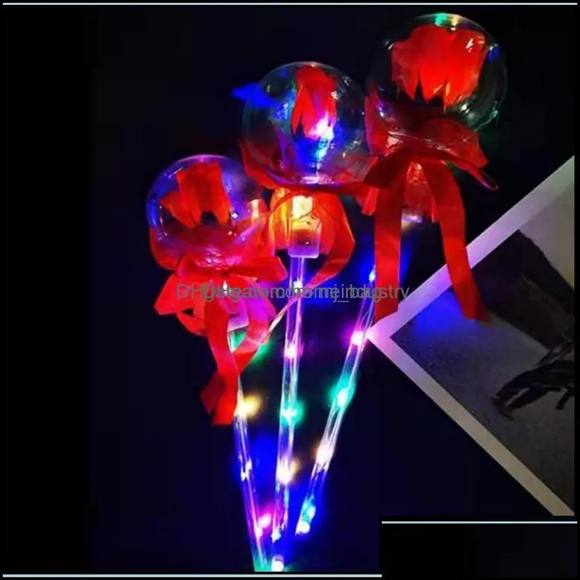 Party Decoration Led Party Favor Decoration Light Up Glowing Red Rose Flower Wands Bobo Ball Stick For Wedding Valentines Day Atmosph