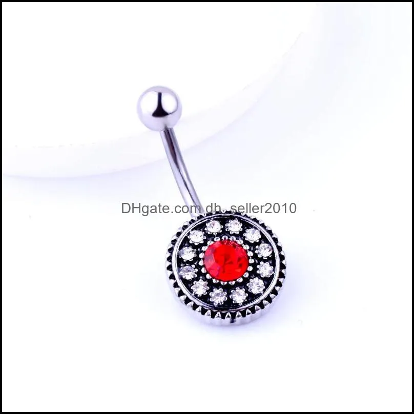 5 Colors Rhinestone Bohemian Stainless Steel Jewelry Navel Bars Silver Belly Button Ring Navel Body Piercing Jewelry C3