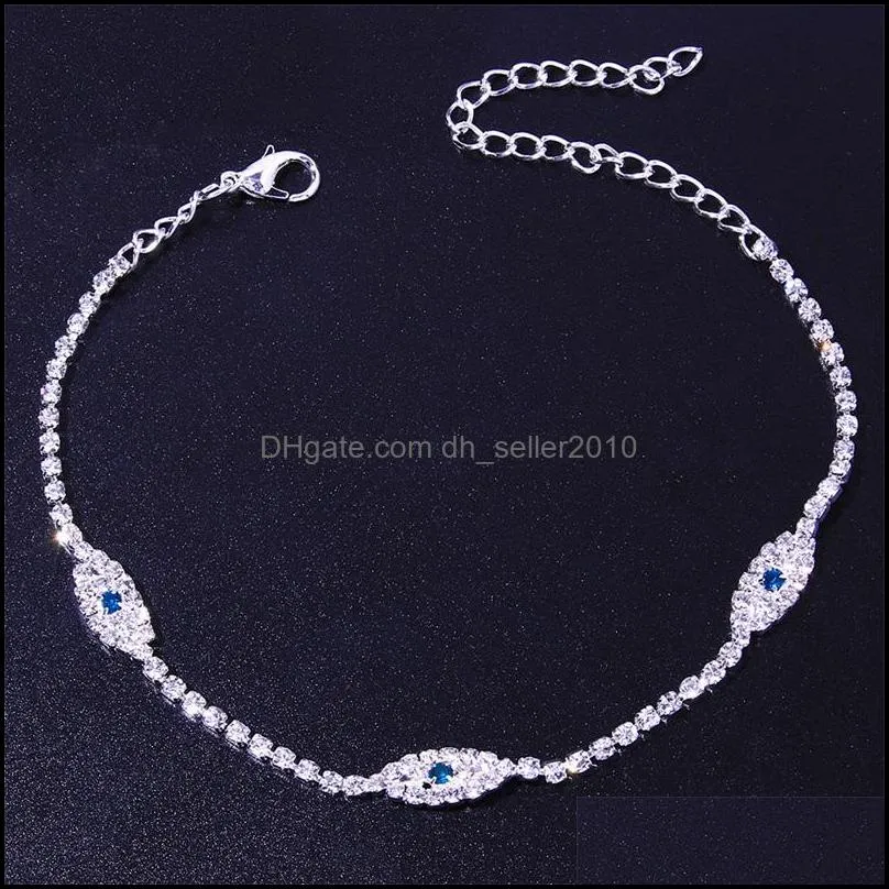 INS Fashion blue Eyes Rhinestone Gold Silver Color Anklets for Women Shining  Chain Anklet Leg Chain Jewelry 81 E3