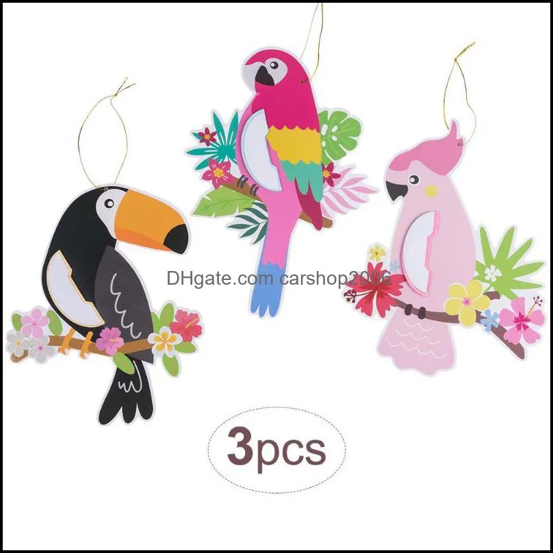 3pcs Honeycomb Hawaiian Tropical Hanging 3D Vivid Bird Set For Wedding Supplies Home Birthday DecorationsParty