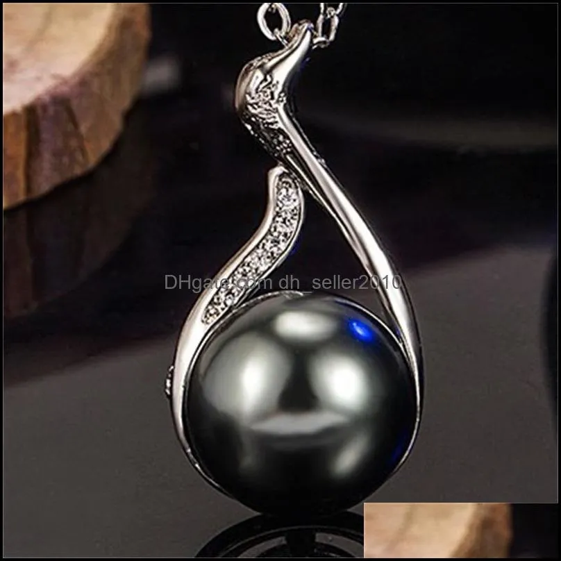 Imitation Tahiti Natural Black Pearl Pendant Female Diamond Inlaid Zircon Swan Necklace C3
