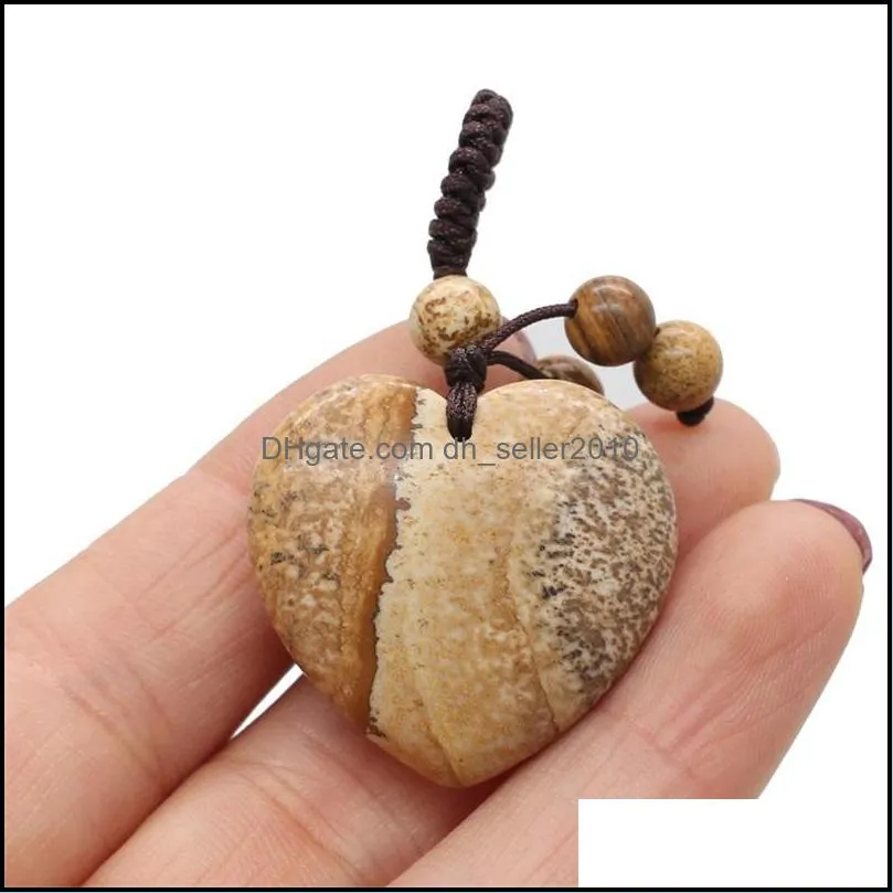 30mm Assorted heart natural stone Knot rope charms pendants for DIY jewelry making C3