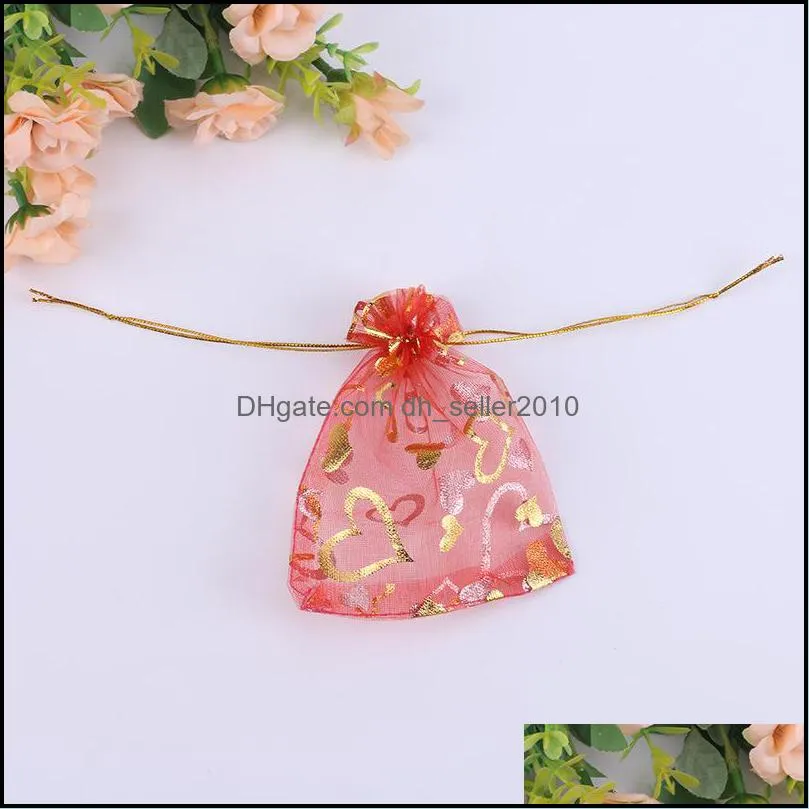 100pcs/Lot 7x9 9x12 11x16 13x18cm Yarn bags Printing Roses Love Christmas Organza Sack Drawstring Charm Packaging Bags Daily Jewelry 20211229