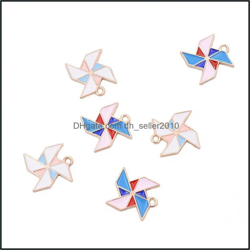 Bulk 200pcs Paper Windmill Charms Enamel pinwheel charms pendant fit Bracelet Necklace Jewelry Accessories 97 D3