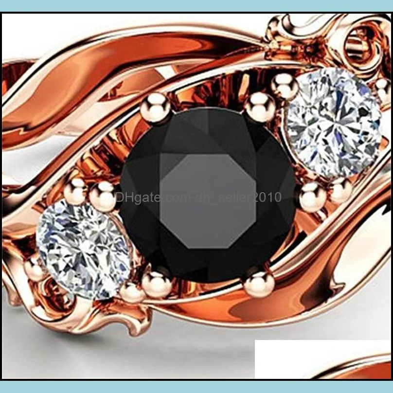 Huitan Witch Ring Unique Black Stone Prong Setting Twist Band Design Rose Gold Color Women Engagement Finger Rings Wholesale C3