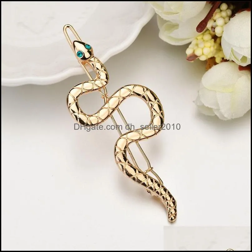 Famous Gold Silver Color Snake Hair Clip & Barrettes Accessories For Women Punk Unique Design Party Jewelry Simple Crystal Pins C3