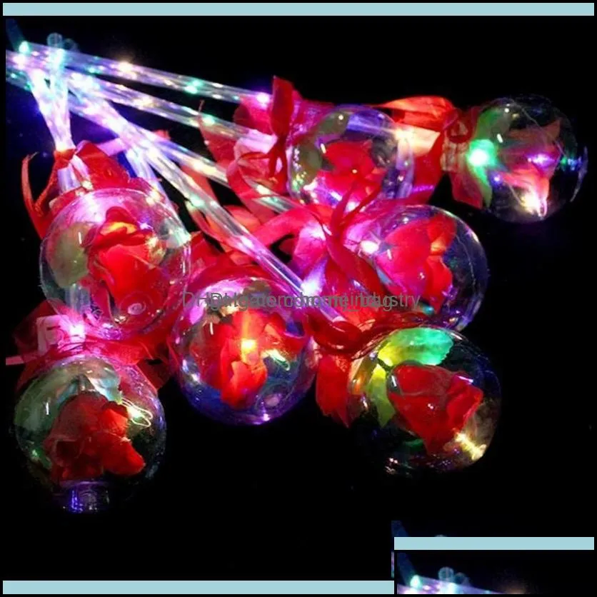 Party Decoration Led Party Favor Decoration Light Up Glowing Red Rose Flower Wands Bobo Ball Stick For Wedding Valentines Day Atmosph