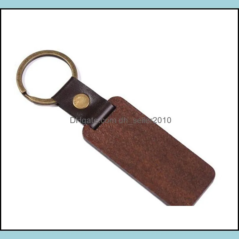 Wooden Personalize Keychains blanks for engraving Handmade leather keychain Round Rectangle Wood Luggage Decoration Key Ring 92 D3