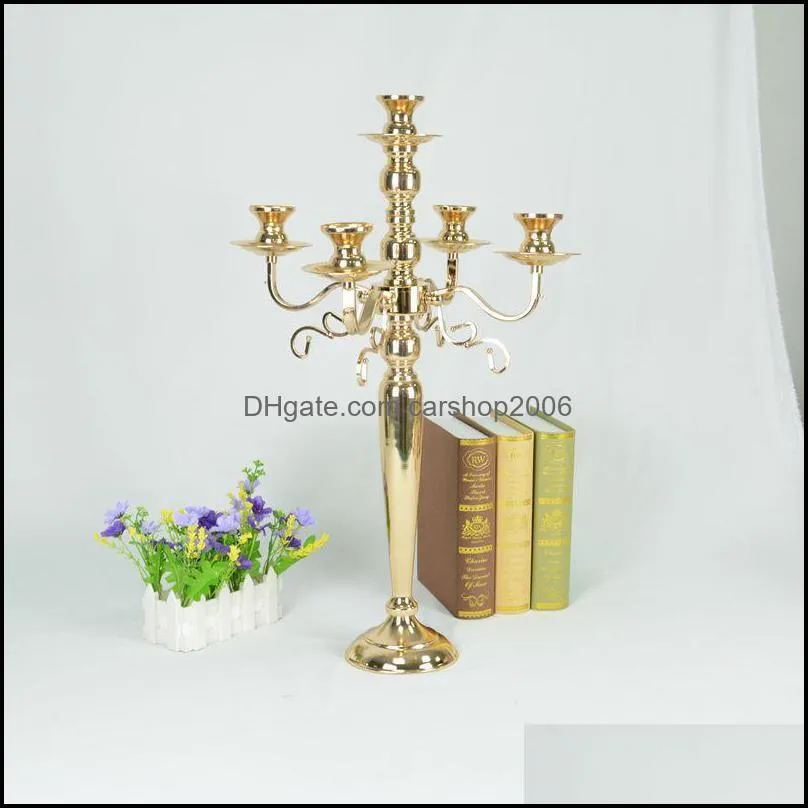 Tall Gold 5 Arm Shiny Metal Candelabra Chandelier Votive Candle Holder Wedding Centerpiece