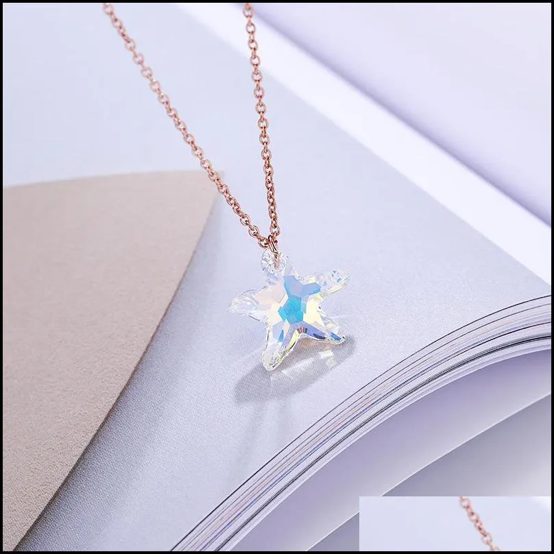 new titanium steel lucky star pendant necklace for women girlfriend sparkling swarovski crystals necklace jewelry birthday gift