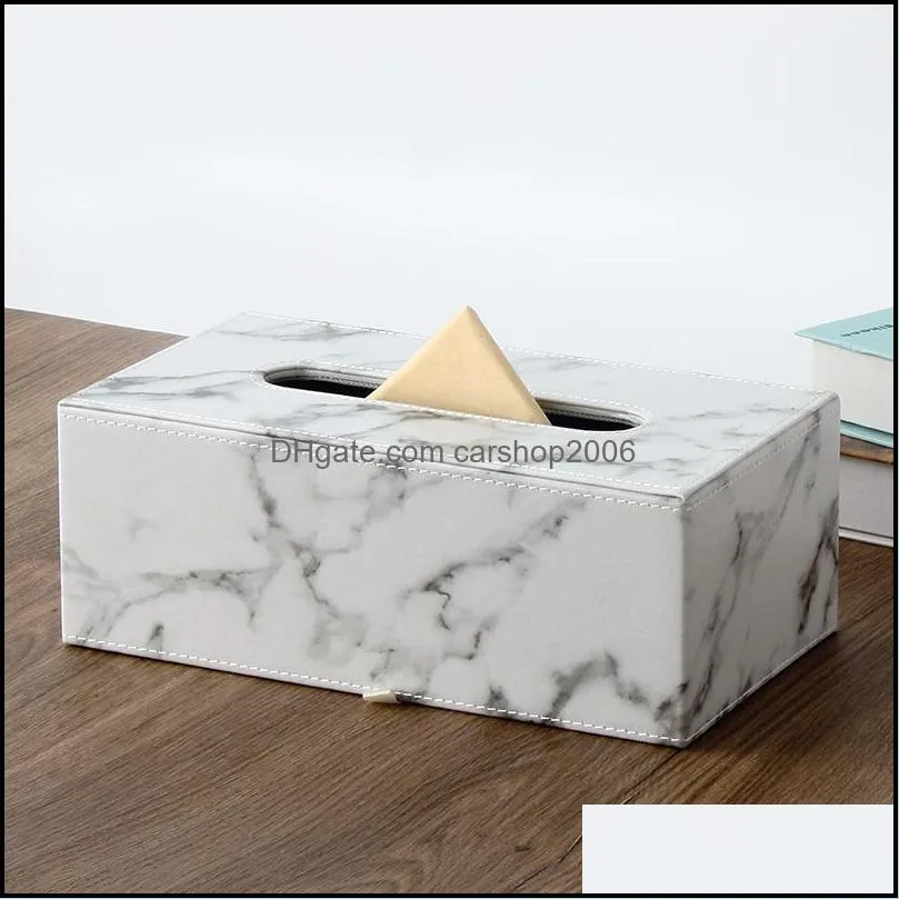 Rectangular Marble PU Leather Facial Box Cover Napkin Holder Paper Towel Dispenser Container For Home Office Car