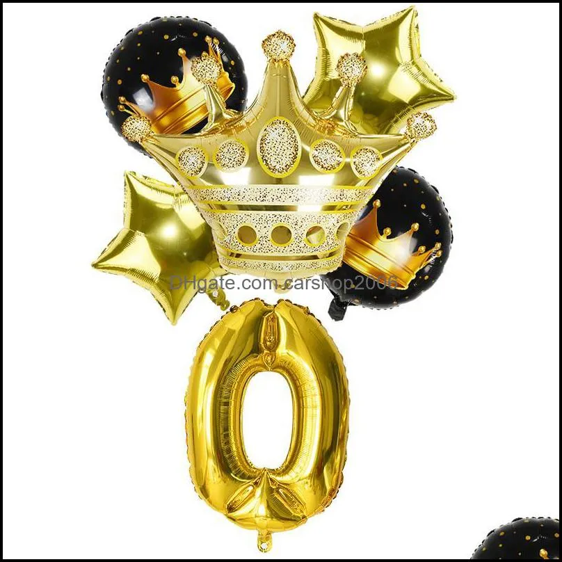 32inch Gold Foil Number Balloon Digit Air Ballon Baby Shower Kids Birthday Festival Wedding Anniversary Crown Decor