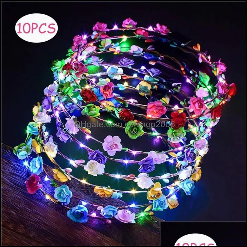 LED Garland Hairband Glowing Wreath Headband Crown Flower Wedding Christmas