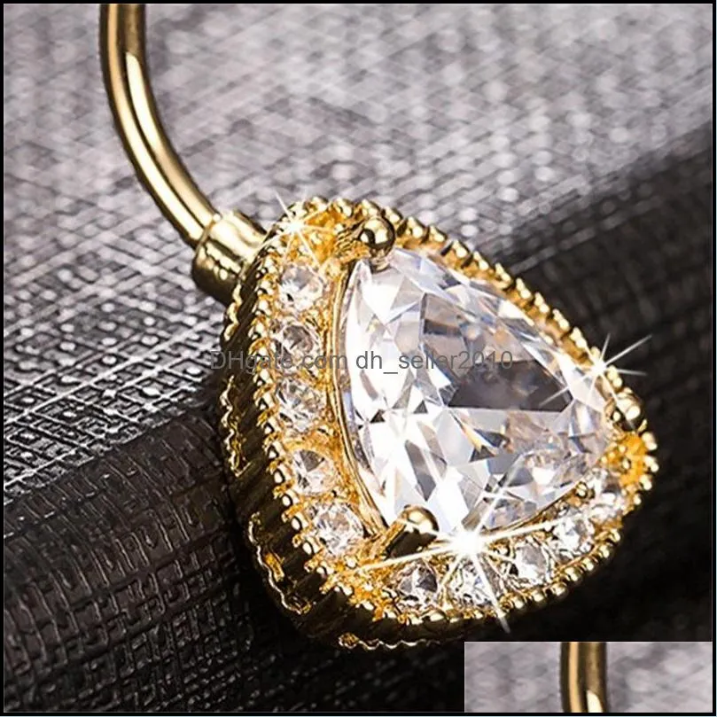 Big Clear CZ Crystal Diamond 18k Yellow Gold Plated Belly Ring Button Ring Body Piecing for Sexy Women C3