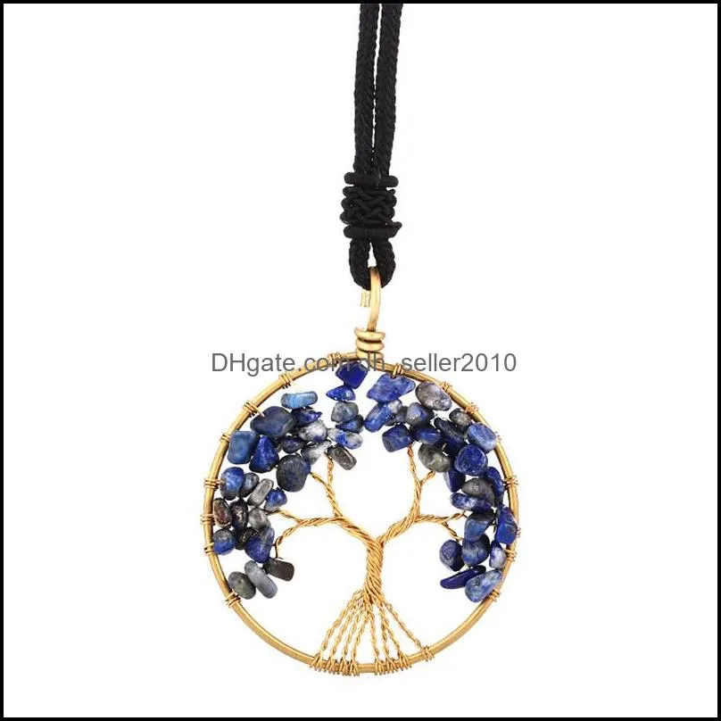 Irregular Natural Stone Jewelry Tree of Life Crystal yoga Chakra Necklace Fashion Amethyst Clear Quartz Lapis Pendants Gemstone Necklaces