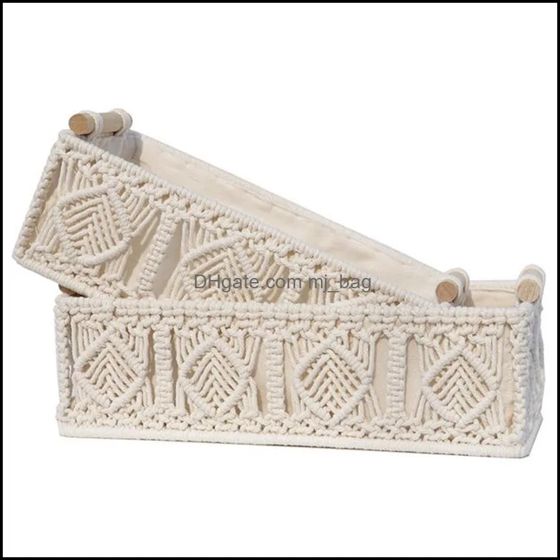 2Pcs Bohemian Woven Cotton Rope Storage Basket Multifunctional Box Kitchen Living Room Bathroom Retro