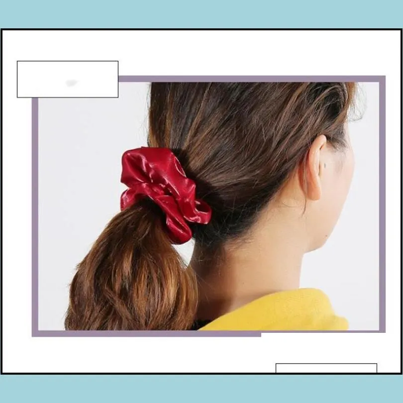 women girls silk hair scrunchies elastic solid color hairband ponytail holder headband headwear hairs accessories 20pcs