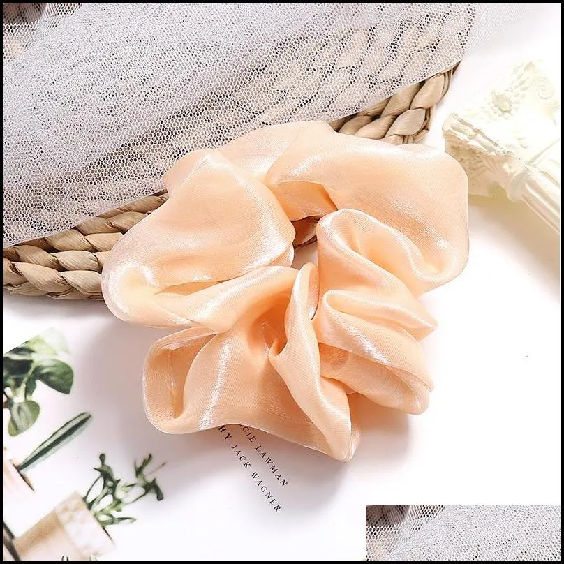 women girls silk hair scrunchies elastic solid color hairband ponytail holder headband headwear hairs accessories 20pcs