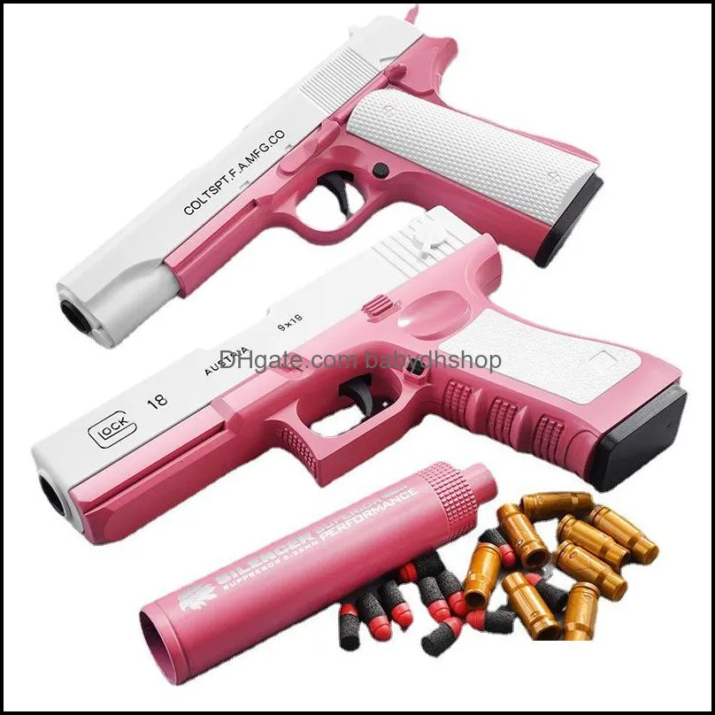 Kids Toy Model Gun with Jump Ejecting Outdoor Sports Mag Soft Bullets for Boys Girls Pull Back Action Pistol Foam Blaster Play Education for