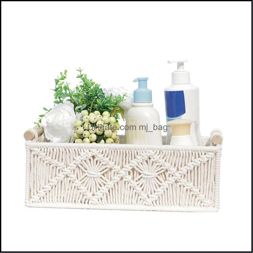 Woven Cotton Rope Storage Basket Multifunctional Box Vintage Decoration For Kitchen Living Room Bathroom