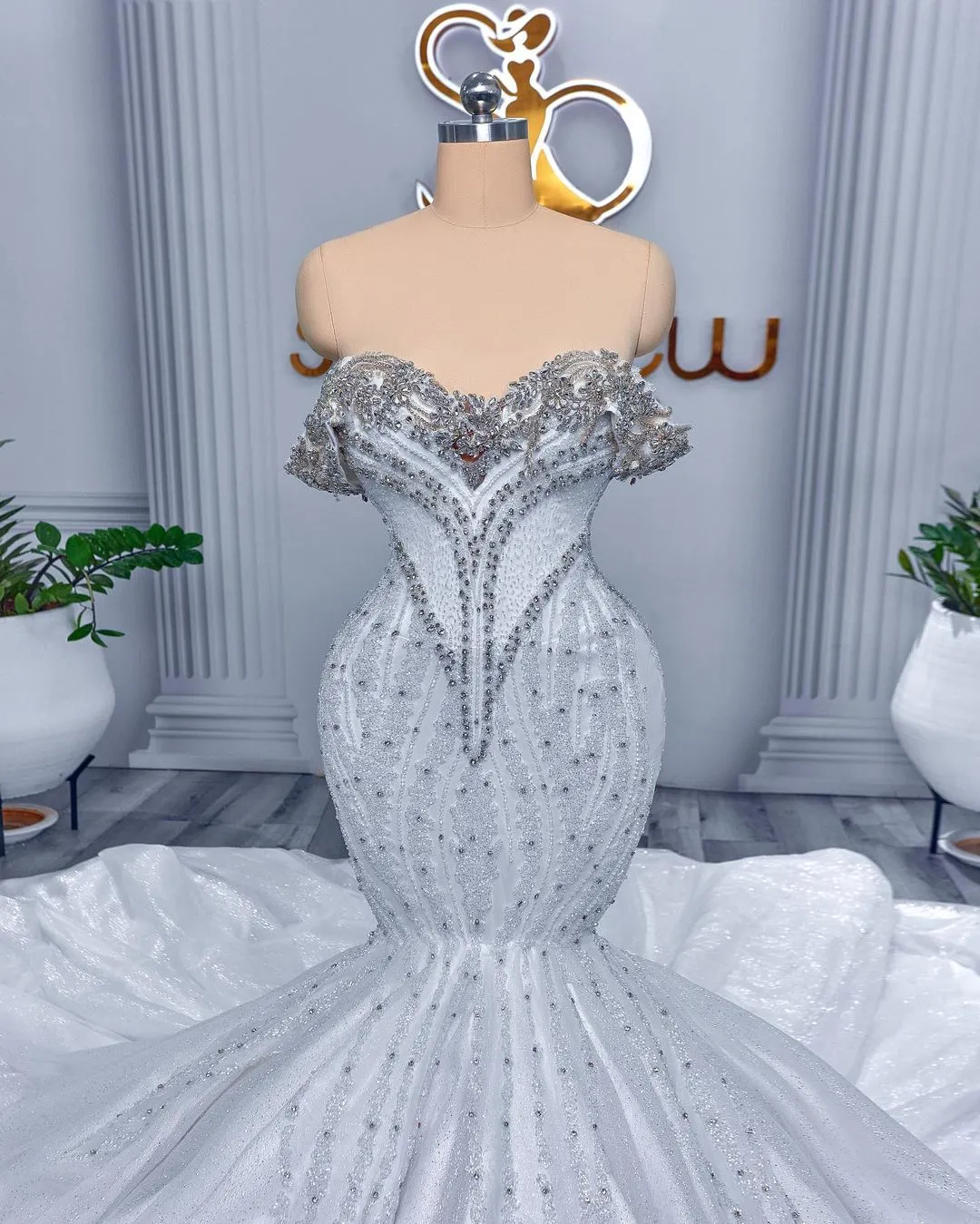 2022 Arabic Aso Ebi Mermaid Wedding Dresses Sparkly Crystals Beaded Lace Bridal Gowns Dress ZJ566