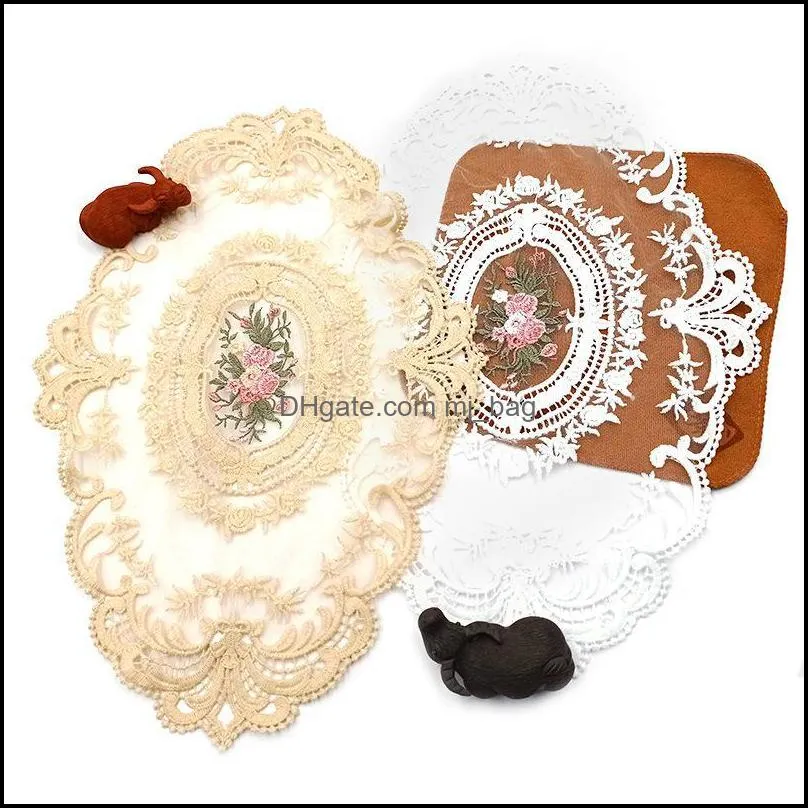 Lace Flower Table Cloth Placemat European-style Coffee Oval Embroidery Home Supplies Fashion