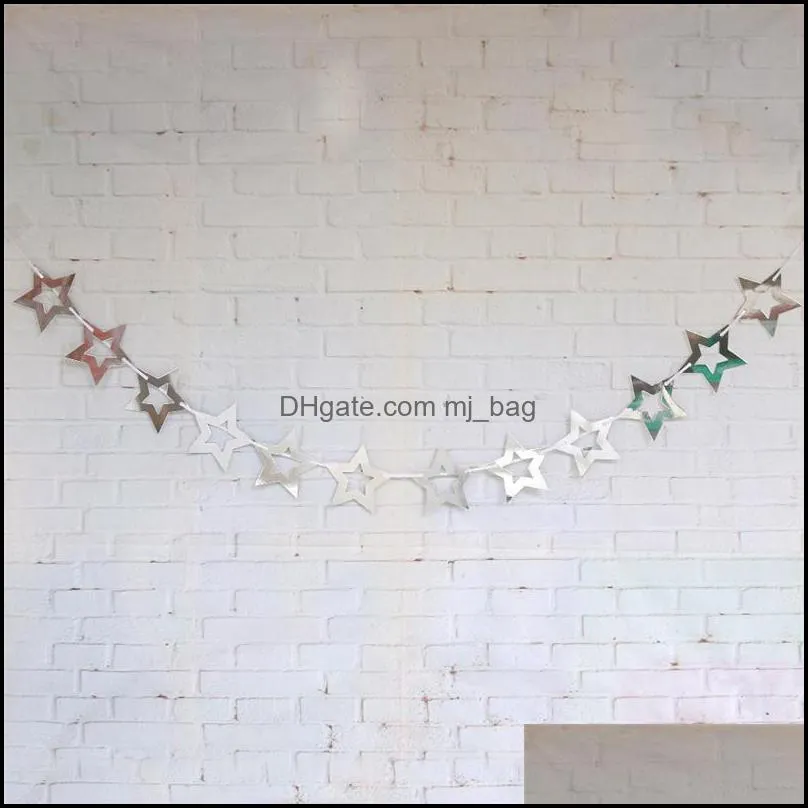 Gold Silver Hollow Star Banners Wedding Hanging Paper Garland Bunting Happy Birthday Decorations Kids Baby Shower
