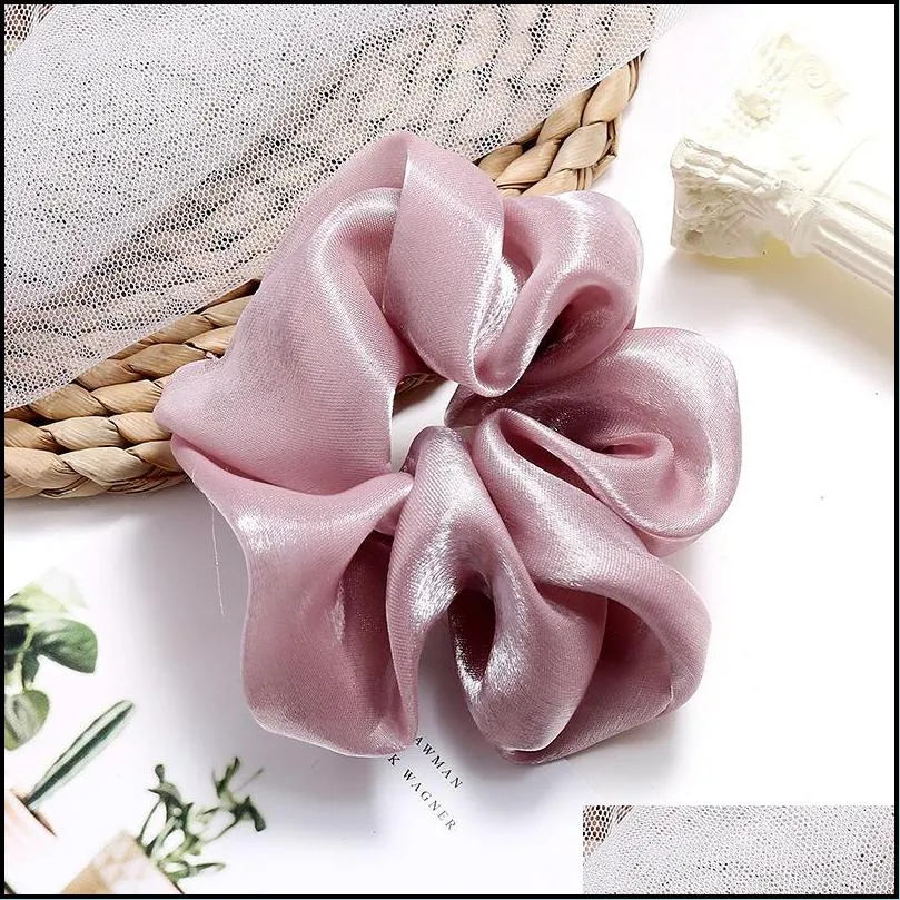 women girls silk hair scrunchies elastic solid color hairband ponytail holder headband headwear hairs accessories 20pcs