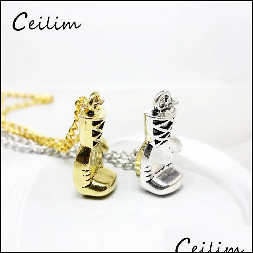 fashion sport jewelry mini boxing glove necklace alloy gold silver color cute cool pendant mens necklaces choker punk biker jewellry