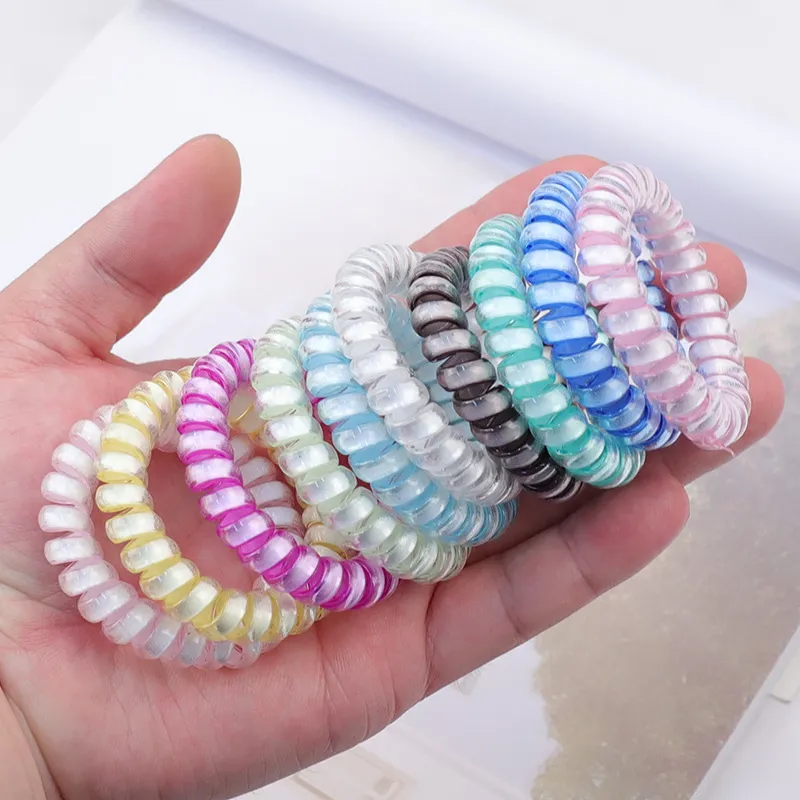 Candy Color Luminous Telephone Line Hair Ring Plastic Hair Ties For Women And Girls Ponytail Accessories Headwear Female Scrunchie 