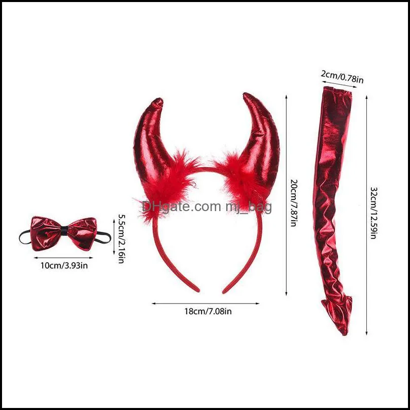 Devil Headband Children Adult Masquerade Props Halloween Horns Headdress 3Ps Accessories Demon Hair