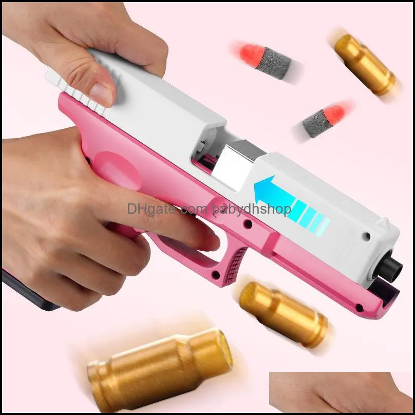 Kids Toy Model Gun with Jump Ejecting Outdoor Sports Mag Soft Bullets for Boys Girls Pull Back Action Pistol Foam Blaster Play Education for