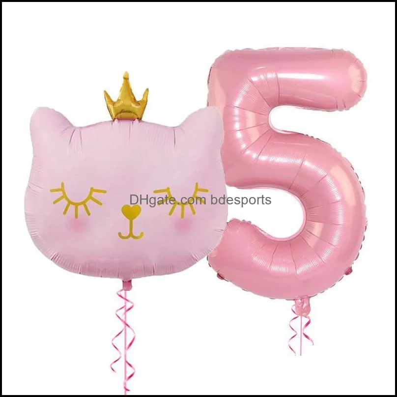 2pcs/set big cat head aluminum balloons 32inch pink 1 2 3 4 years birthday balloon baby shower globos