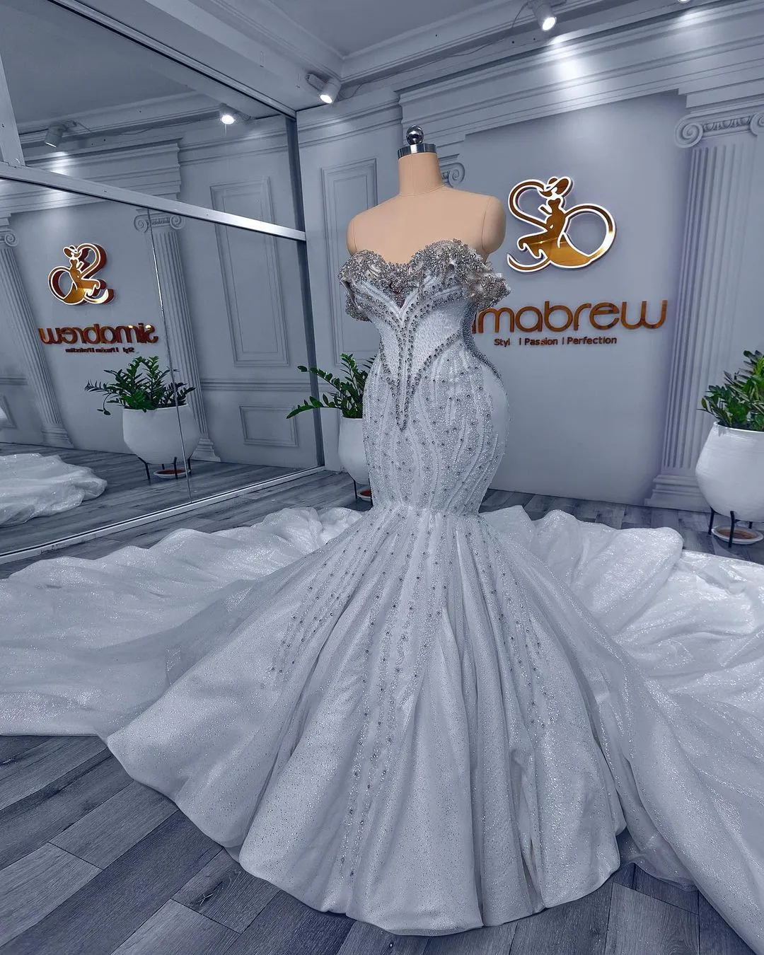 2022 Arabic Aso Ebi Mermaid Wedding Dresses Sparkly Crystals Beaded Lace Bridal Gowns Dress ZJ566