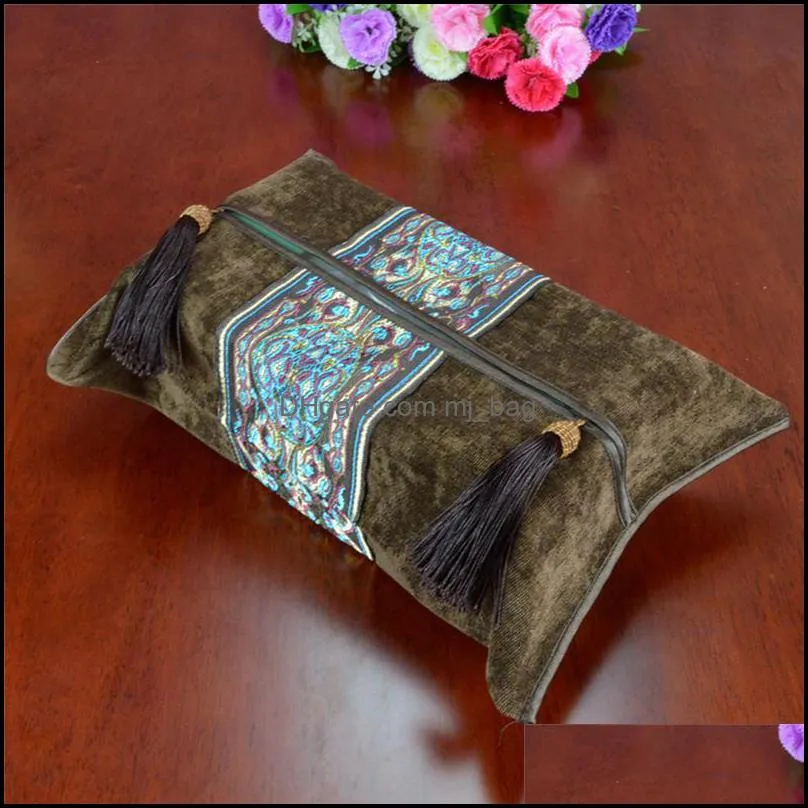 Classical Embroidery Box Cotton Napkin Holder Cover Room Car Sofa El Decorative Paper Container Case Wedding