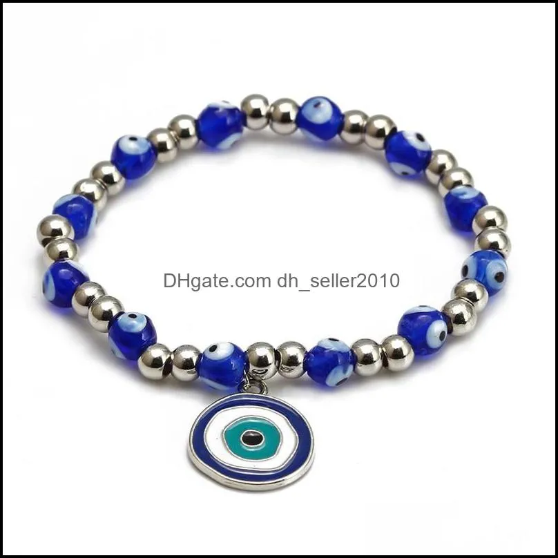 blue evil eyes beaded strands charm bracelets fashion stretch silver bead bracelet bangles lucky turkish pendant jewelry accessories