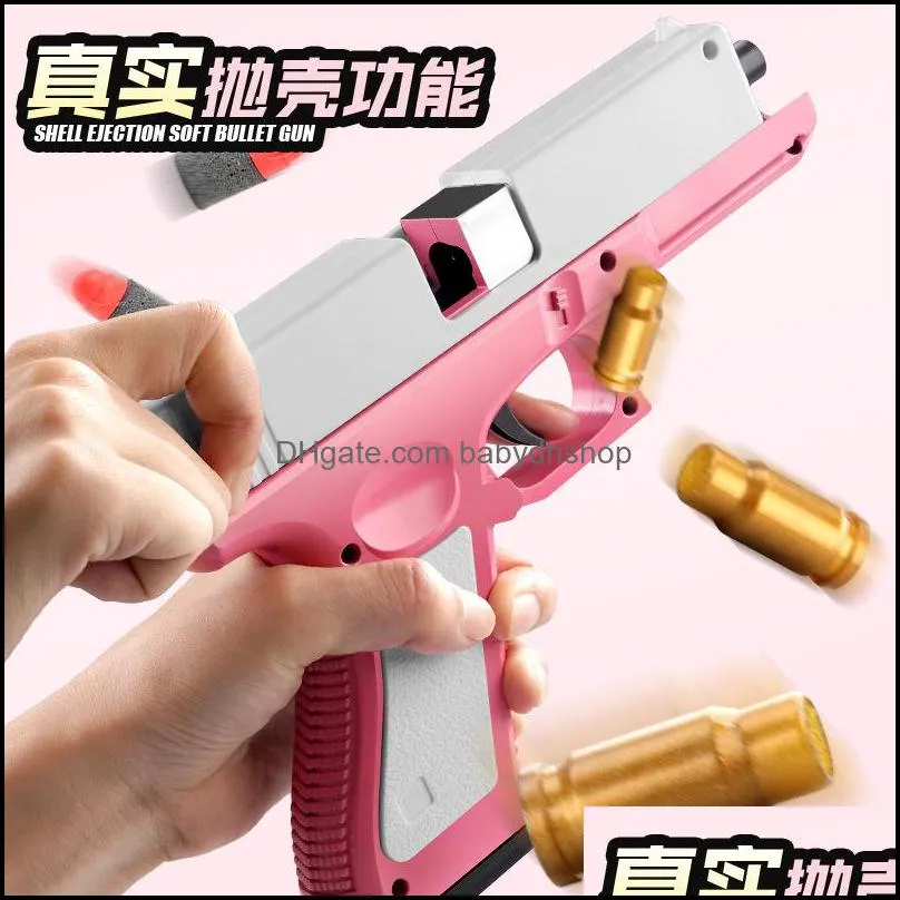 Kids Toy Model Gun with Jump Ejecting Outdoor Sports Mag Soft Bullets for Boys Girls Pull Back Action Pistol Foam Blaster Play Education for