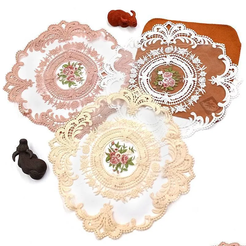 Lace Flower Table Cloth Placemat European-style Coffee Oval Embroidery Home Supplies Fashion