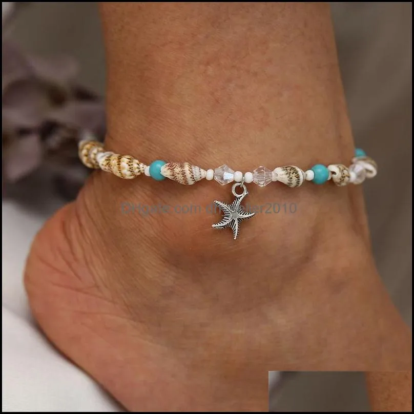 new bohemian jewelry fashion summer style vintage silver starfish charm anklet bracelet for women foot jewelry sandal anklets 82 e3