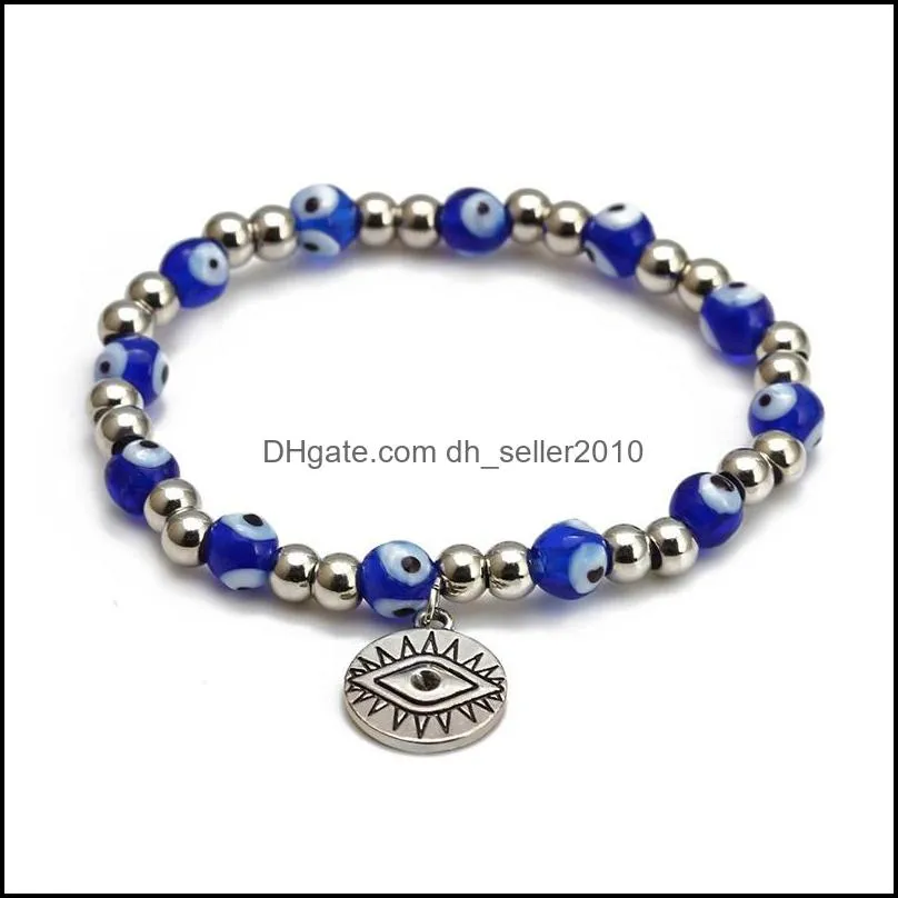 blue evil eyes beaded strands charm bracelets fashion stretch silver bead bracelet bangles lucky turkish pendant jewelry accessories