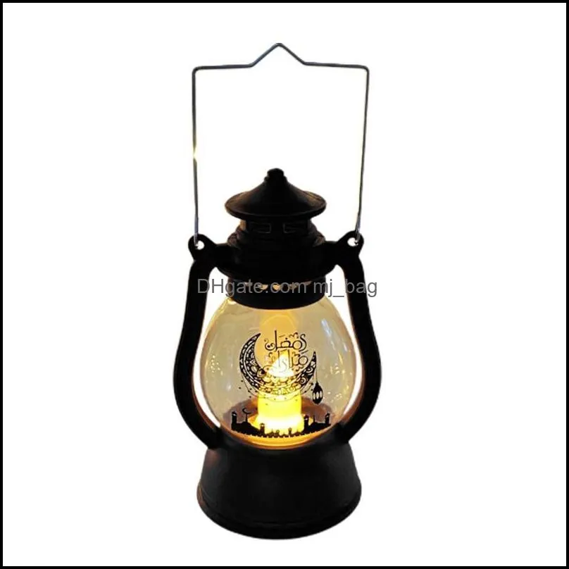 Eid Led Light Vintage Style Wind Lantern Electronic Handheld Night Lamp For Islamic Muslim Ramadan DecorationParty