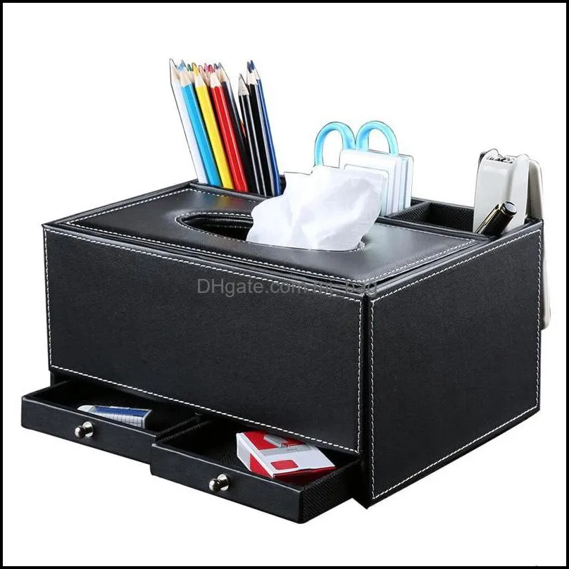 Desk Box Cover Remote Control Holder PU Home Office