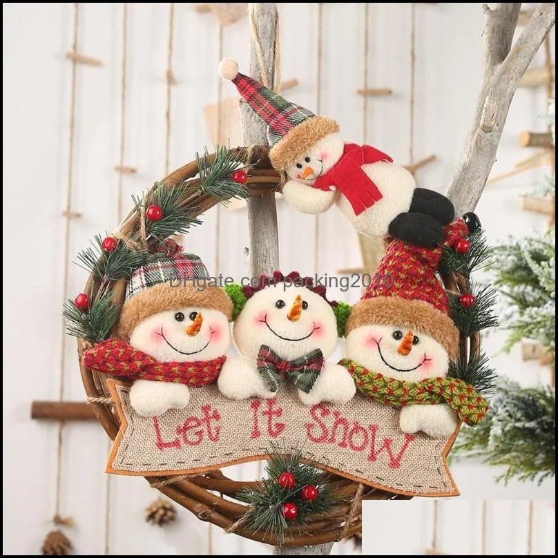 christmas wreath snowman elk vine rattan ring pendant home window front door wall fireplace