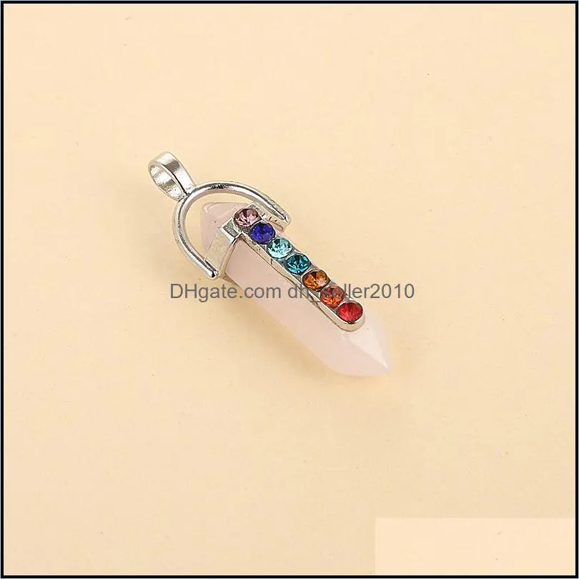 natural stone necklaces reiki healing hexagonal bullet opal amethysts quartz pink crystal chakra pendulum necklace c3