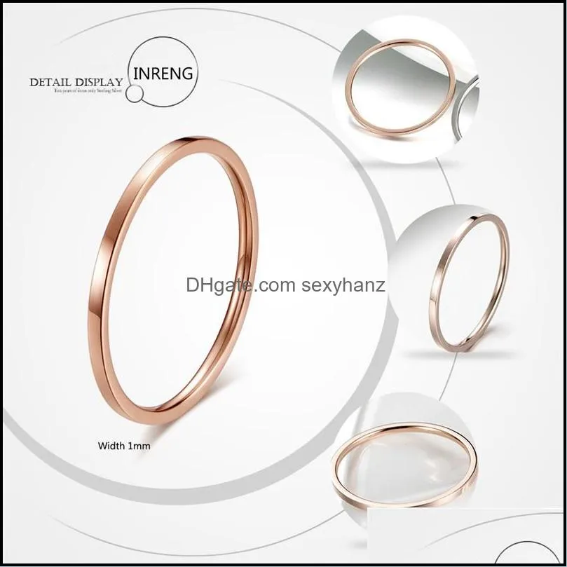 1mm stainless steel gold black silver couple ring simple fashion rose gold finger ring for women and men gifts