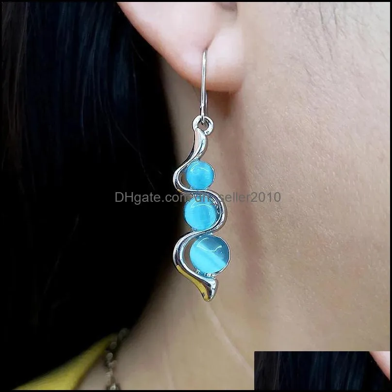 female solid blue moonstone wave stud earrings fashion beaded earring c3