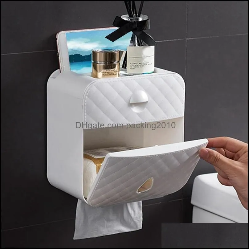 wall mounted toilet roll holder storage box paper towel dispenser with shelf and drawer for bathroom