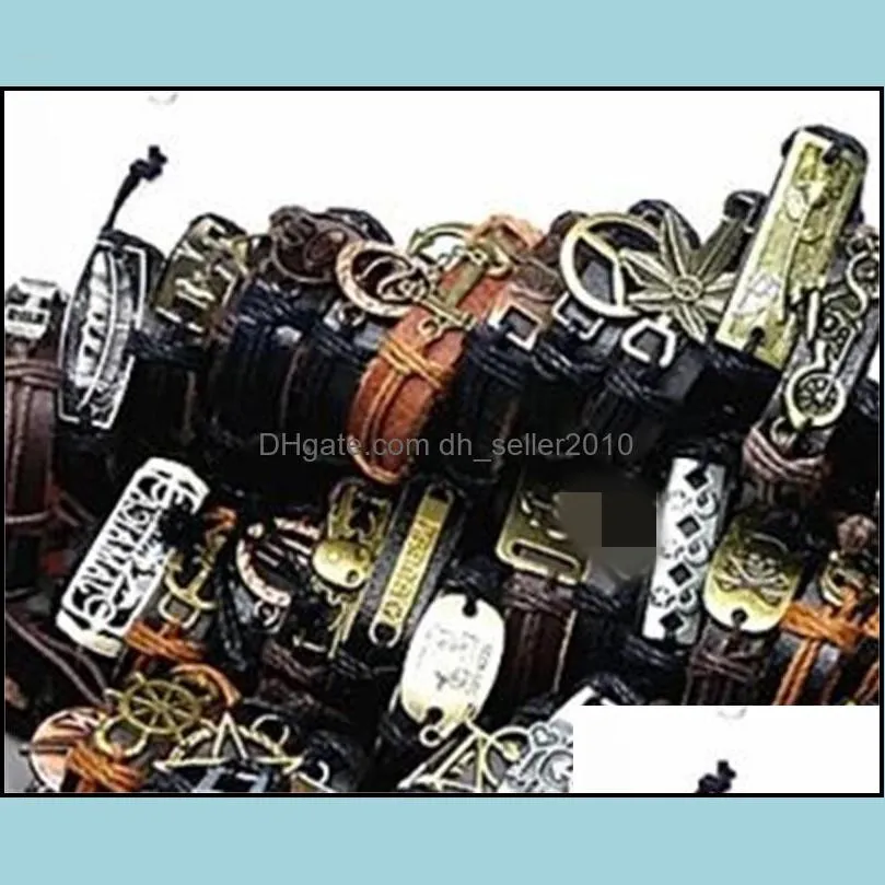 band vintage leather mens womens surfer bracelet cuff wristband 50pcs lots mixed style retro jewelry charm bracelet