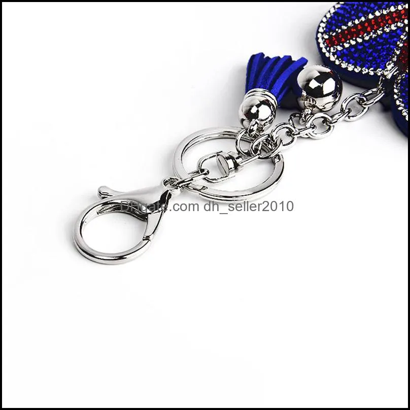 creative british and american flag pattern key rings with filled rhinestone fashion bag pendant ladies luggage car accessories 100 d3