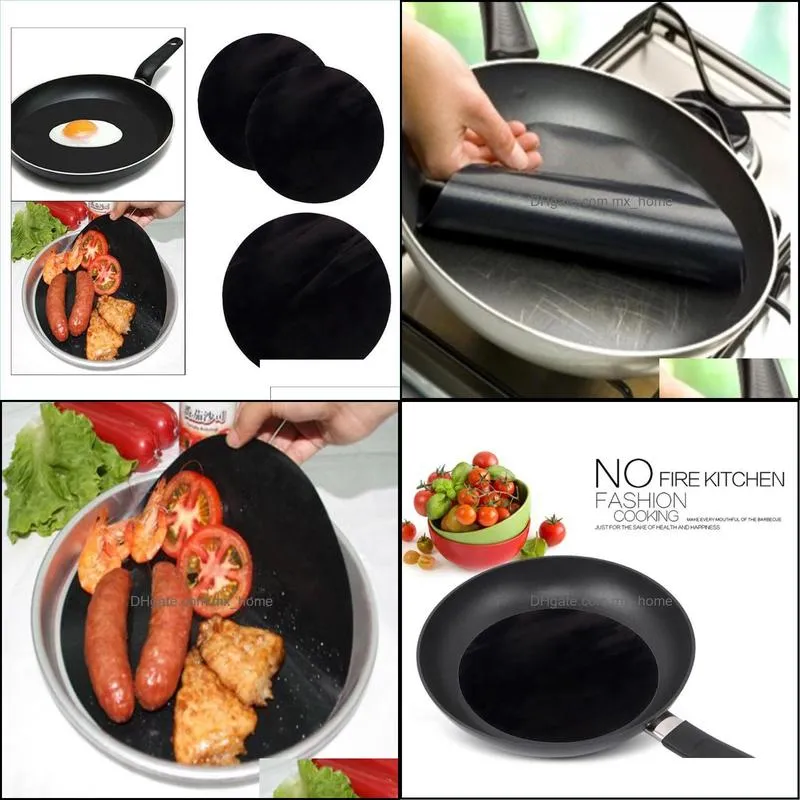 2pcs reuseable non-stick mat pan fry liner sheet cooking wok pad kitchen bbq baking tool round 24cm diameter